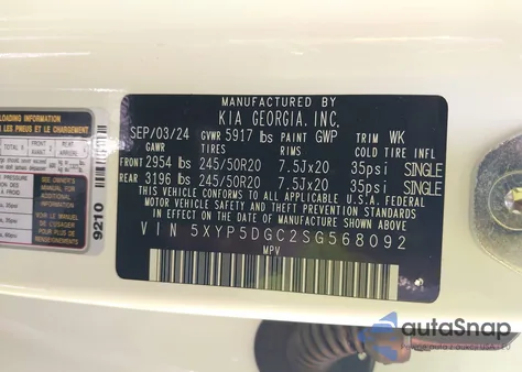 2025 Kia Telluride Sx z USA, uszkodzony, nr VIN 5XYP5DGC2SG568092